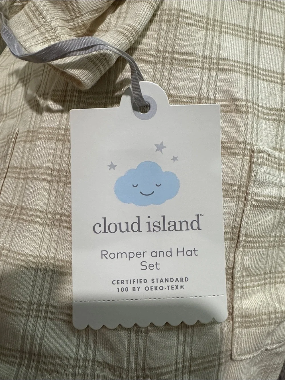cloud island Cream Plaid One-Piece with Matching Knotted Hat